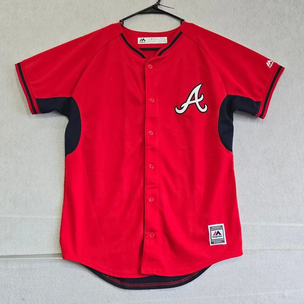 Majestic Atlanta Braves Youth XL 18/20 Baseball Jersey Red Navy Blue MLB B447